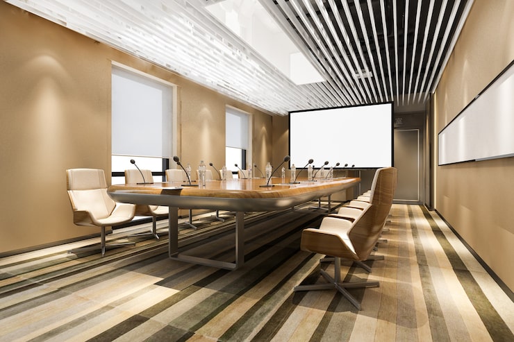 Timber meeting room prepared for a private conversation